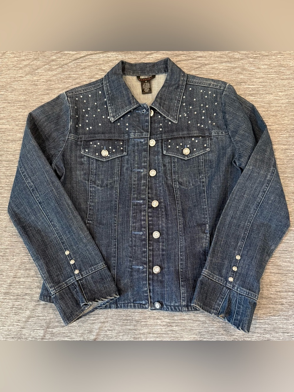 Studded Dark Blue Denim Jacket - Women